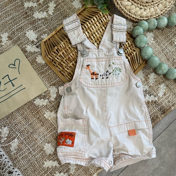 Vintage Baby Boy Animal Overalls Shortalls Zebra Giraffe ‘My Jungle’ 6-9 Months - Picture 8 of 15